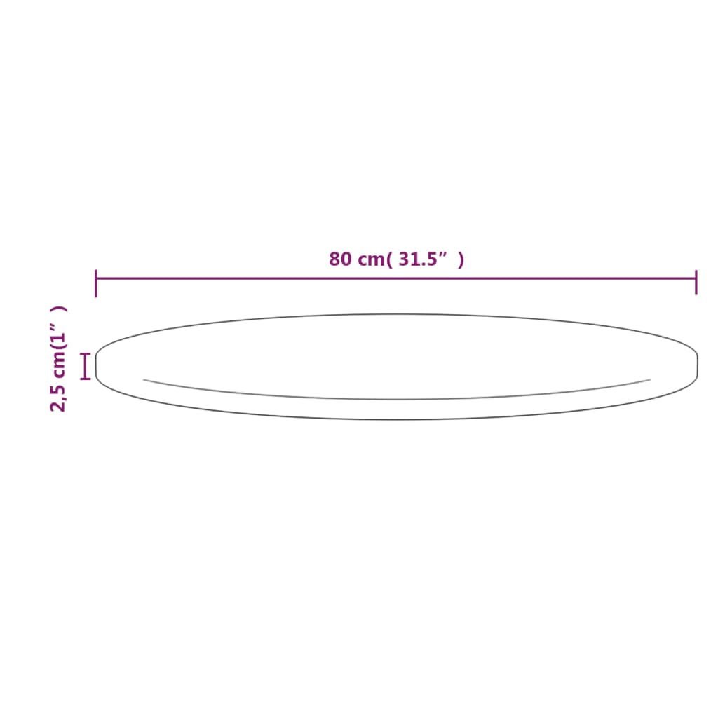 vidaXL galda virsma, Ø80x2,5 cm, priedes masīvkoks