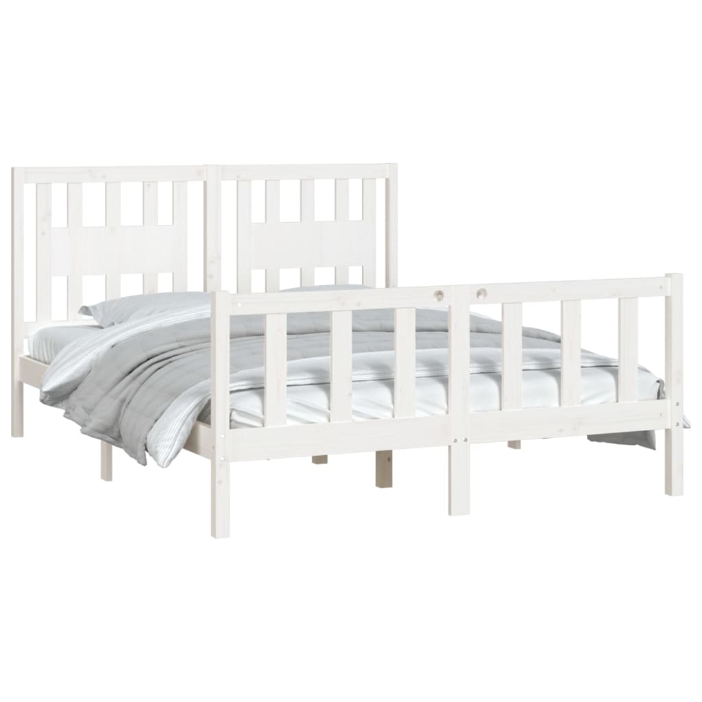vidaXL gultas rāmis ar galvgali, balts, priedes masīvkoks, 120x200 cm