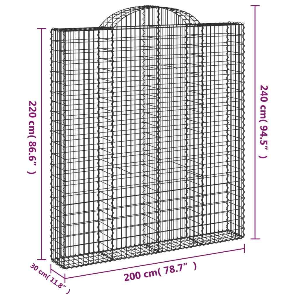 vidaXL arkveida gabiona grozi, 18gb., 200x30x220/240cm, cinkota dzelzs