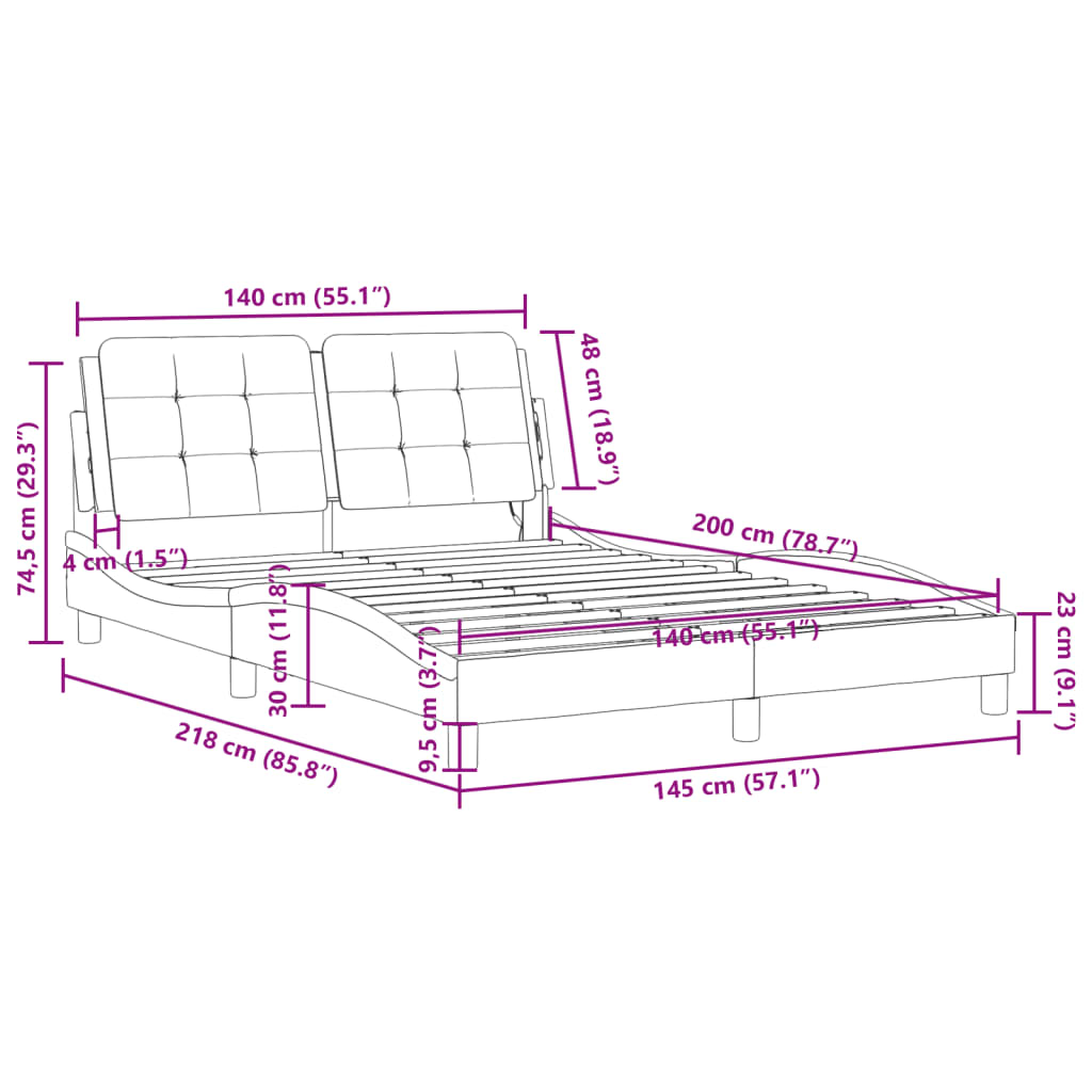 vidaXL gultas rāmis ar LED, pelēks, 140x200 cm, mākslīgā āda