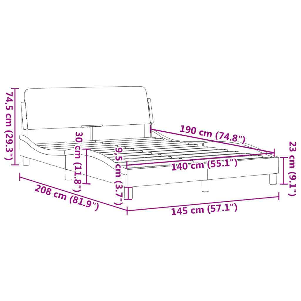 vidaXL gultas rāmis ar galvgali, zils samts, 140x190 cm