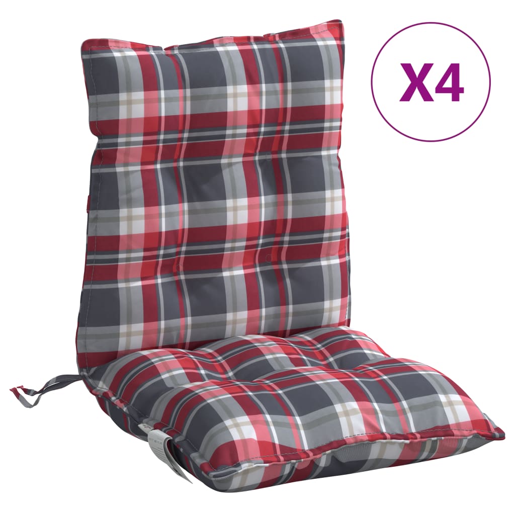 vidaXL dārza krēslu matrači, 4 gab., oksforda audums, sarkani rūtots