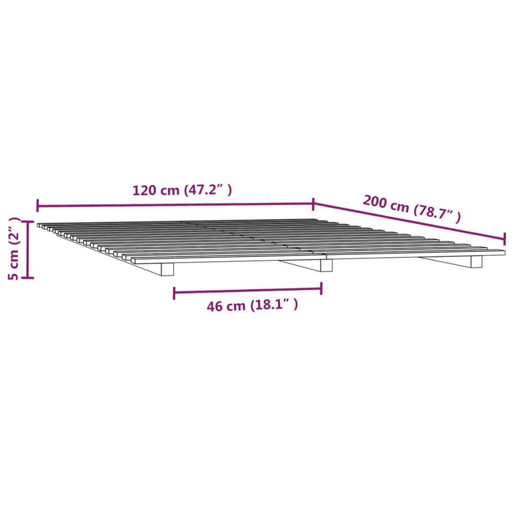 vidaXL gultas rāmis, medus brūns, 120x200 cm, priedes masīvkoks