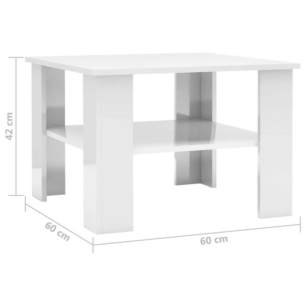 vidaXL kafijas galdiņš, 60x60x42 cm, spīdīgi balts, inženierijas koks
