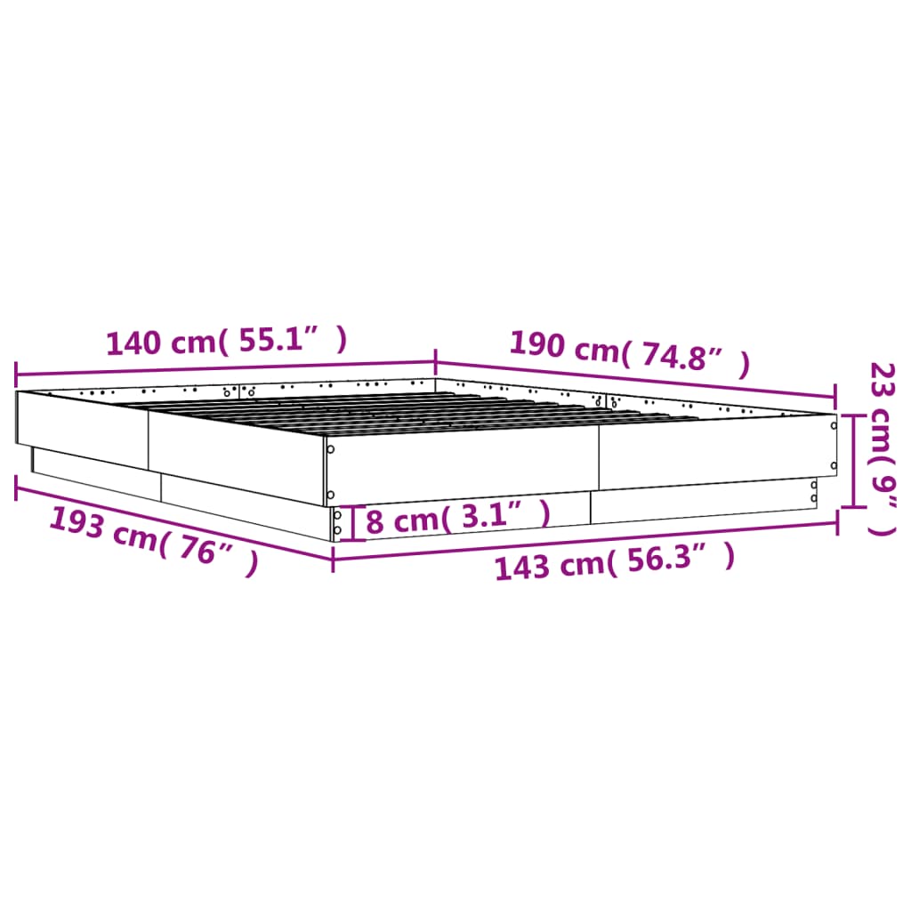 vidaXL gultas rāmis, ozolkoka krāsā, 140x190 cm, inženierijas koks