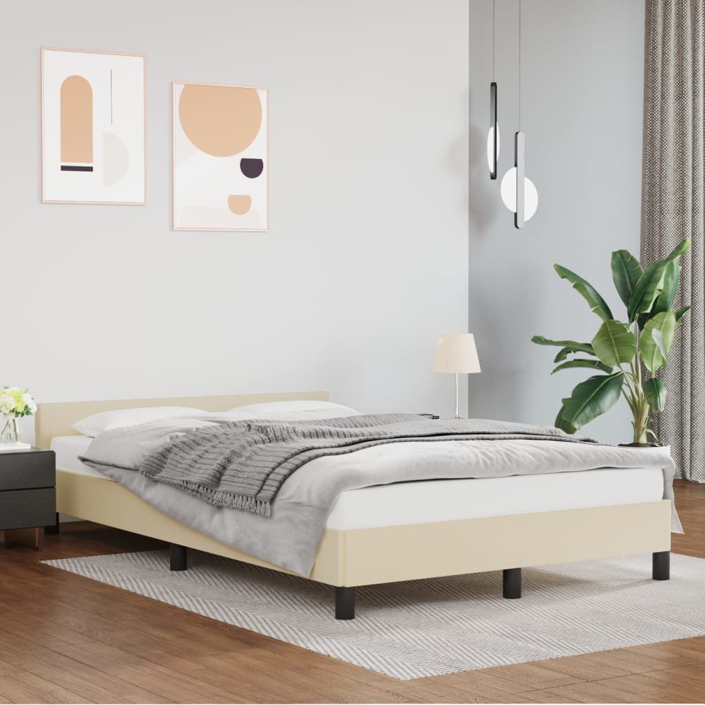 vidaXL gultas rāmis ar galvgali, krēmkrāsas, 120x200 cm, mākslīgā āda