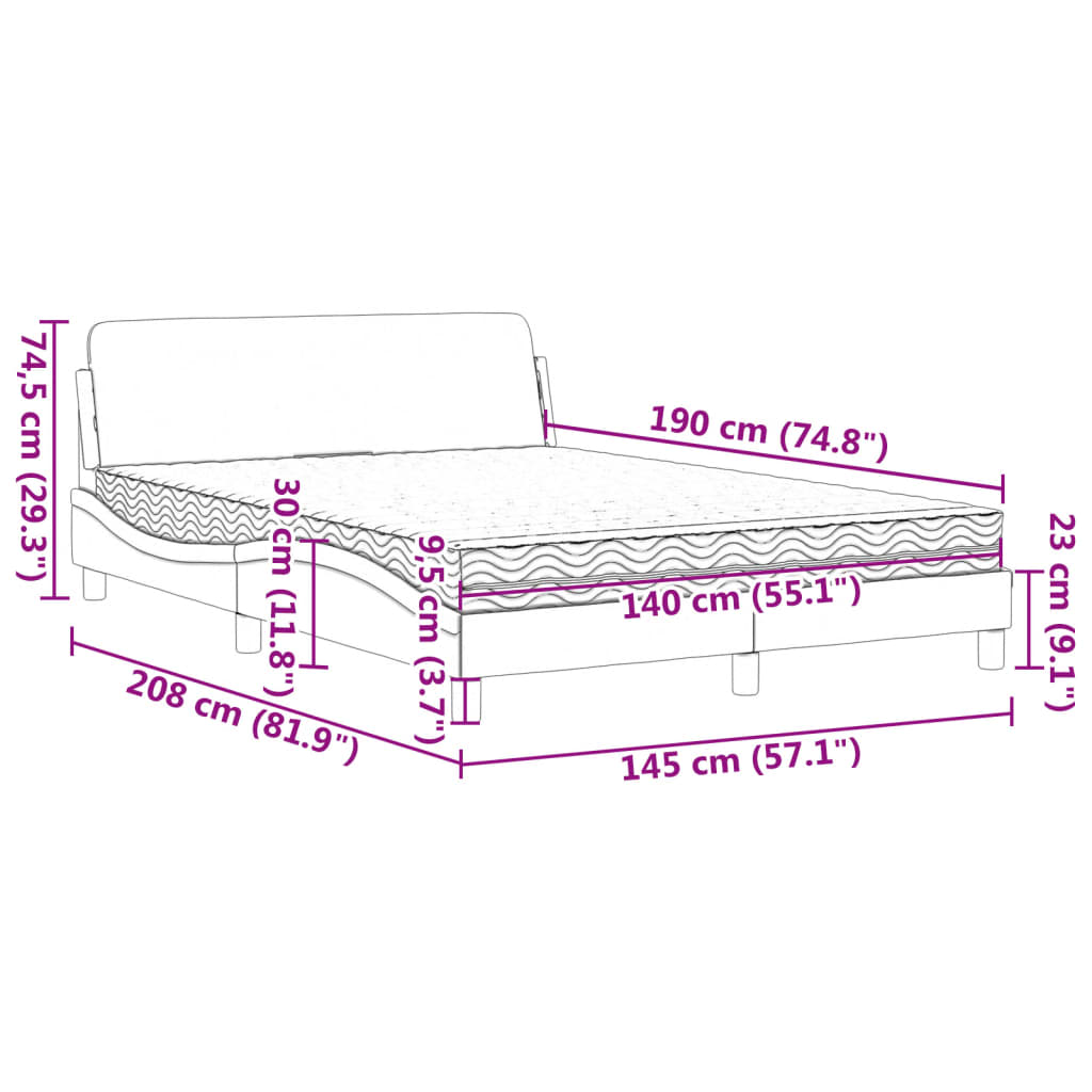 vidaXL gulta ar matraci, zils samts, 140x190 cm