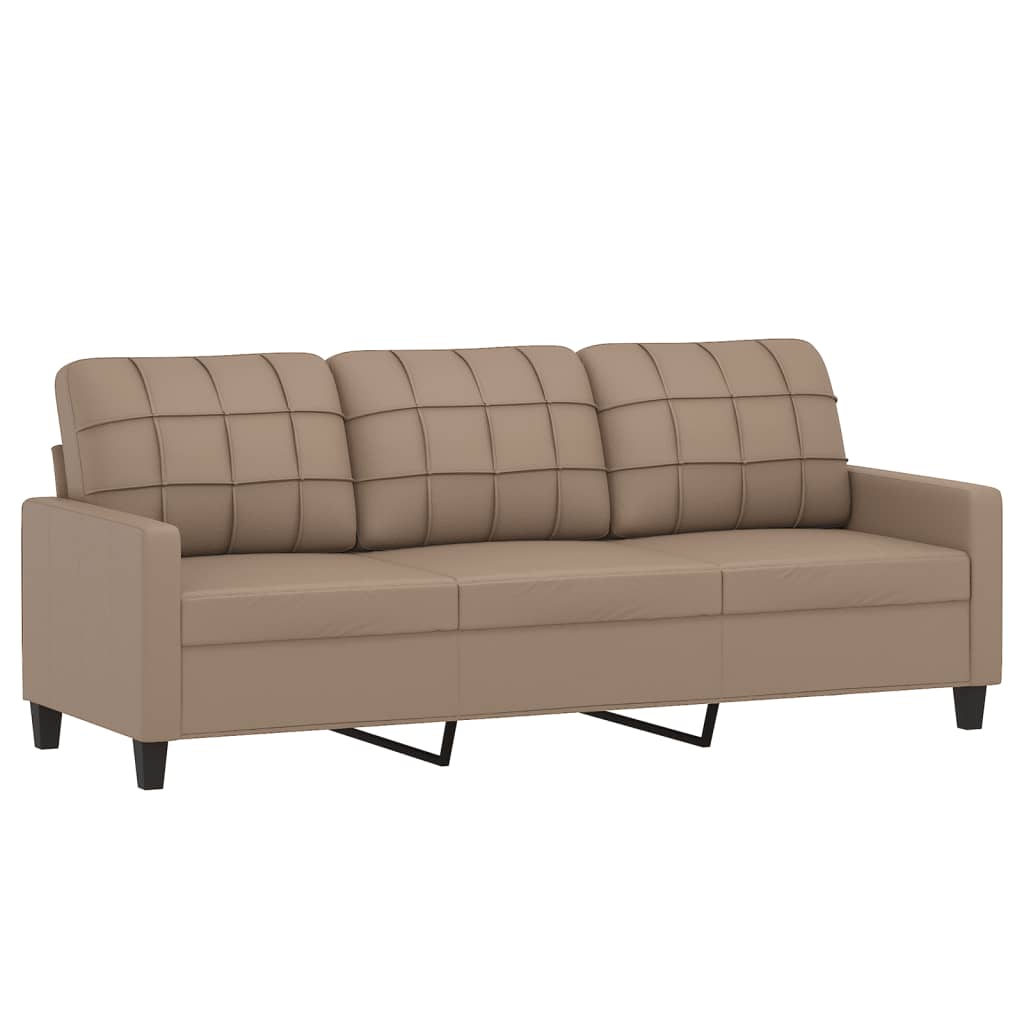 vidaXL trīsvietīgs dīvāns ar kājsoliņu, kapučīno krāsas mākslīgā āda