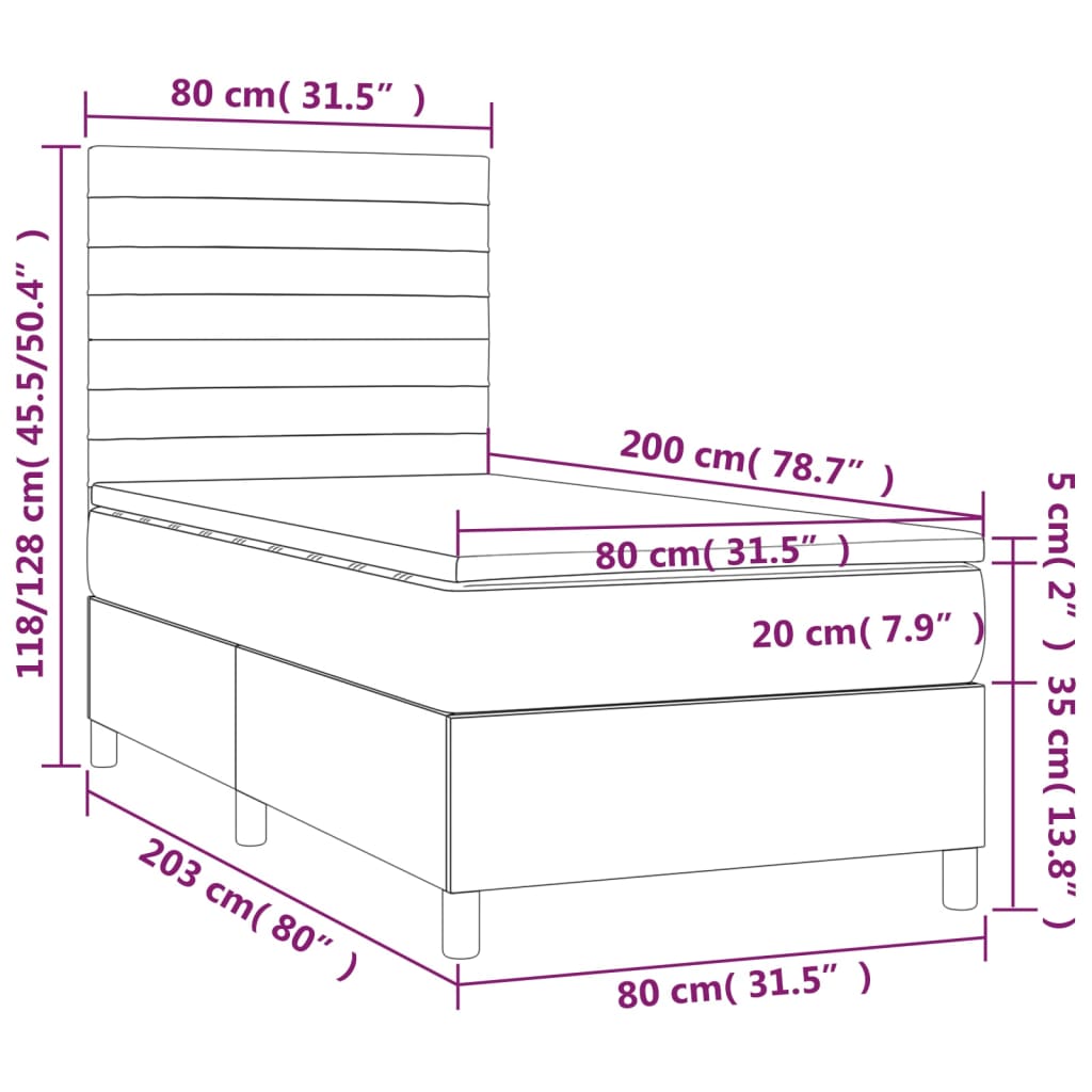 vidaXL atsperu gultas rāmis ar matraci, gaiši pelēka audums, 80x200 cm