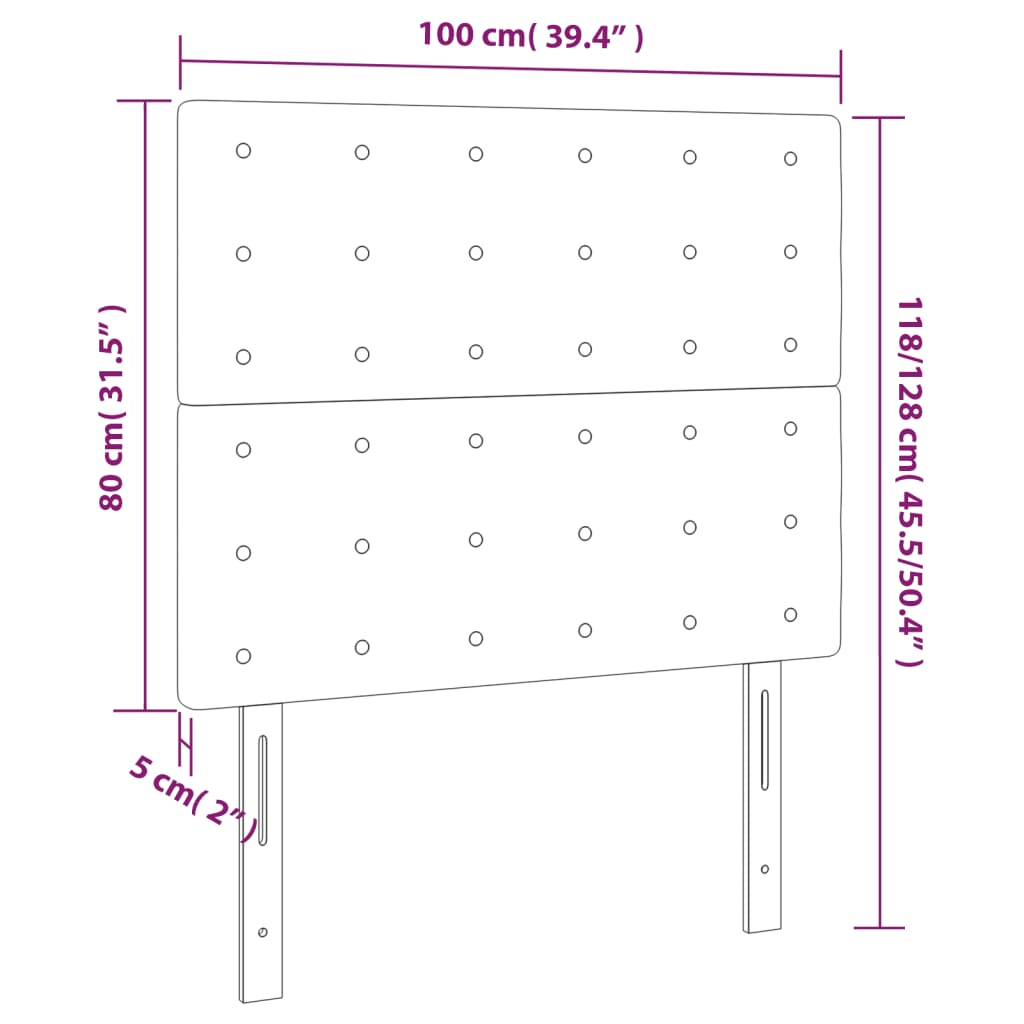 vidaXL gultas galvgalis ar LED, 100x5x118/128 cm, tumši pelēks samts