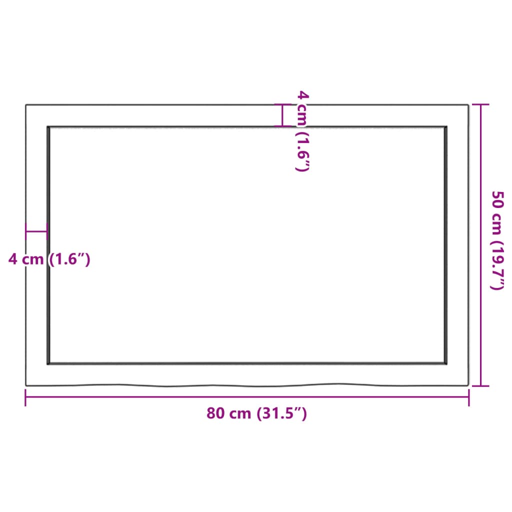 vidaXL galda virsma, 80x50x(2-6) cm, neapstrādāts ozola masīvkoks