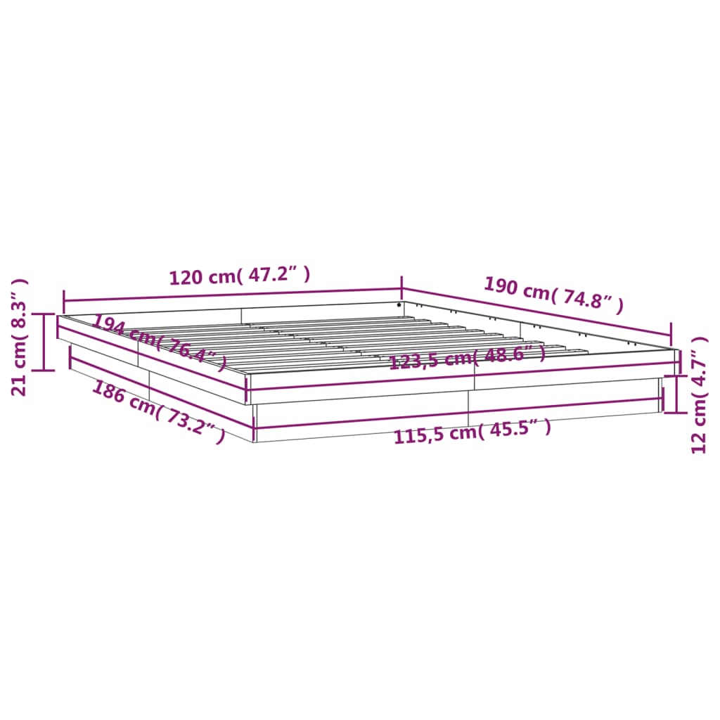 vidaXL gultas rāmis, LED, balts, 120x190 cm, divvietīgs, masīvkoks