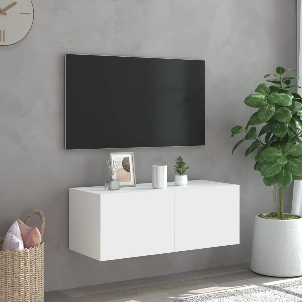 vidaXL TV galdiņš ar LED lampiņām, balti, 80x35x31 cm