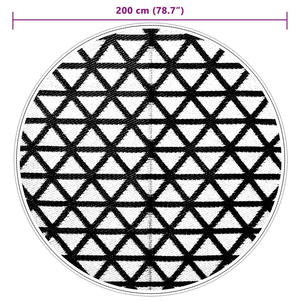 vidaXL āra paklājs, Ø200 cm, melns PP