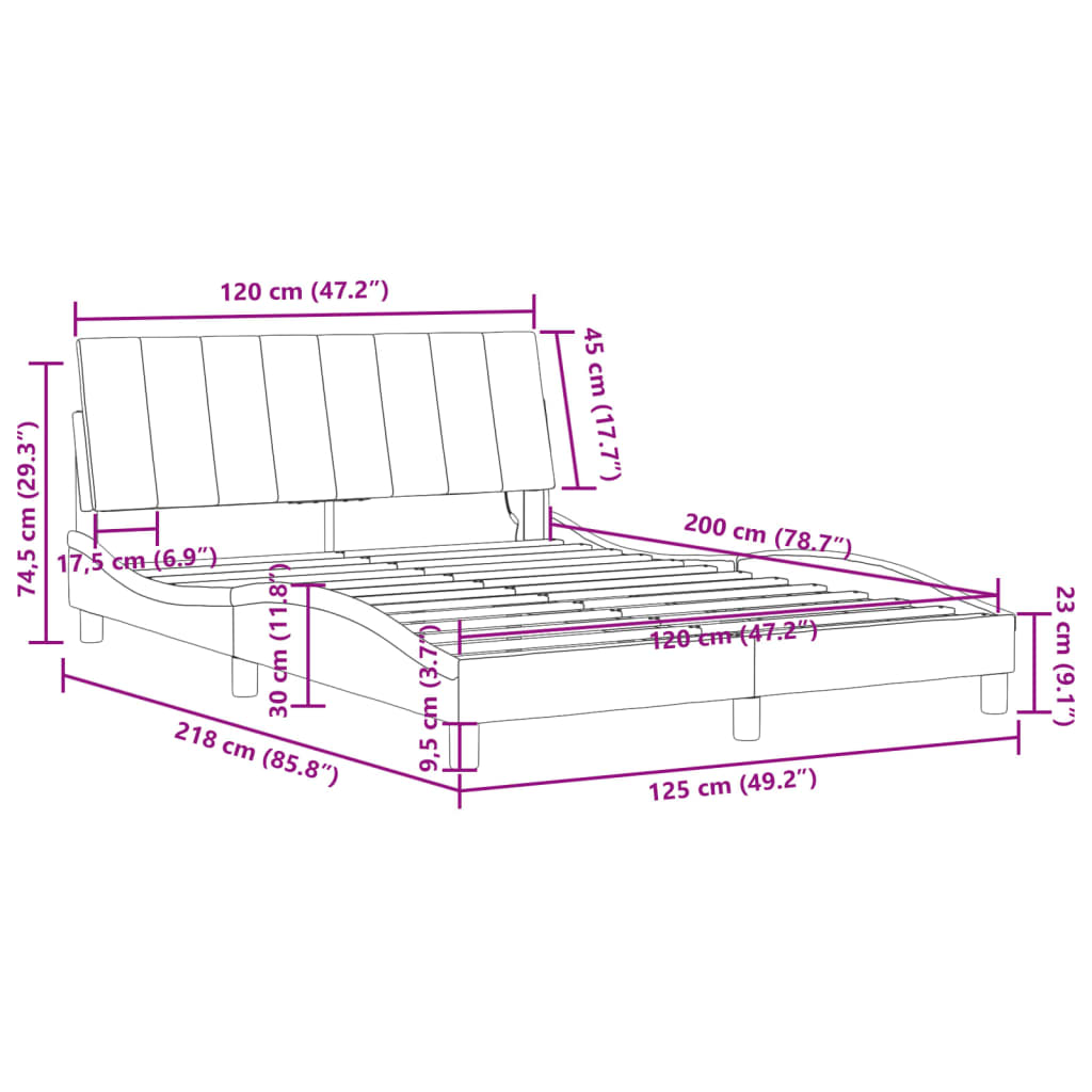 vidaXL gultas rāmis ar LED, tumši pelēks samts, 120x200 cm