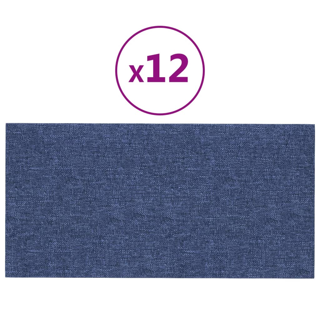 vidaXL sienas paneļi, 12 gab., zili, 30x15 cm, audums, 0,54 m²