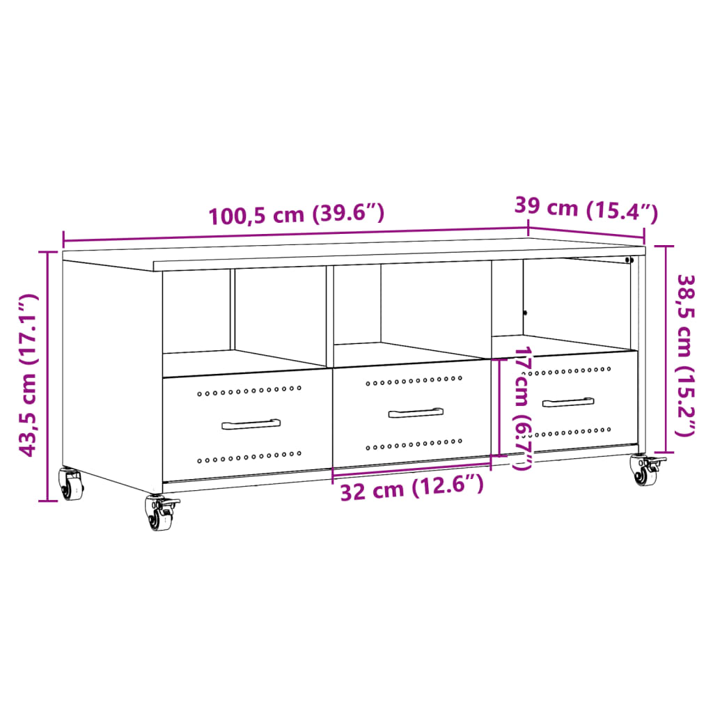 vidaXL TV skapītis, balts, 100,5x39x43,5 cm, tērauds