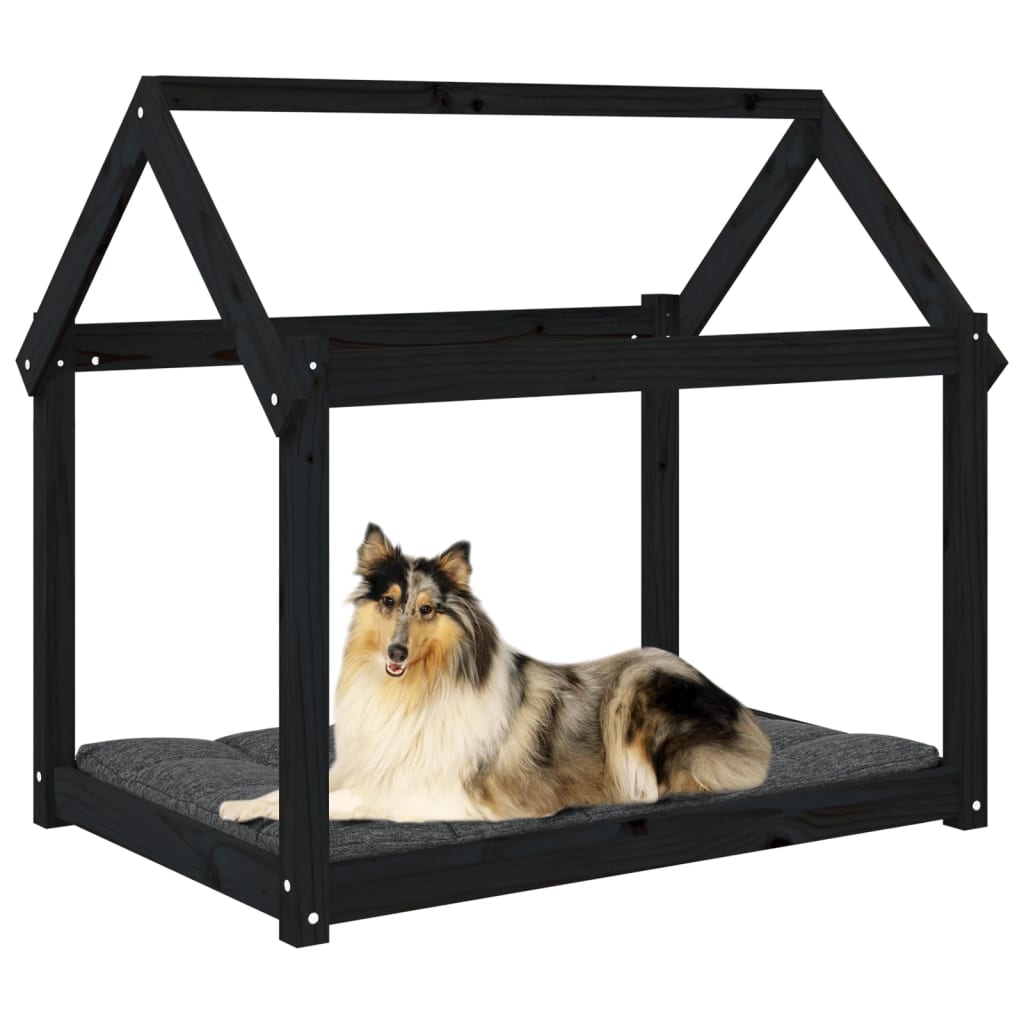vidaXL suņu gulta, melna, 101x70x90 cm, priedes masīvkoks