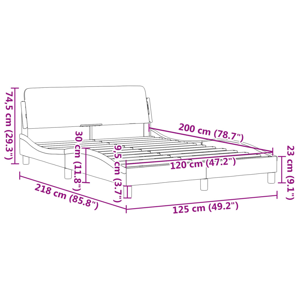 vidaXL gultas rāmis ar galvgali bez matrača, zils, 120x200 cm, audums