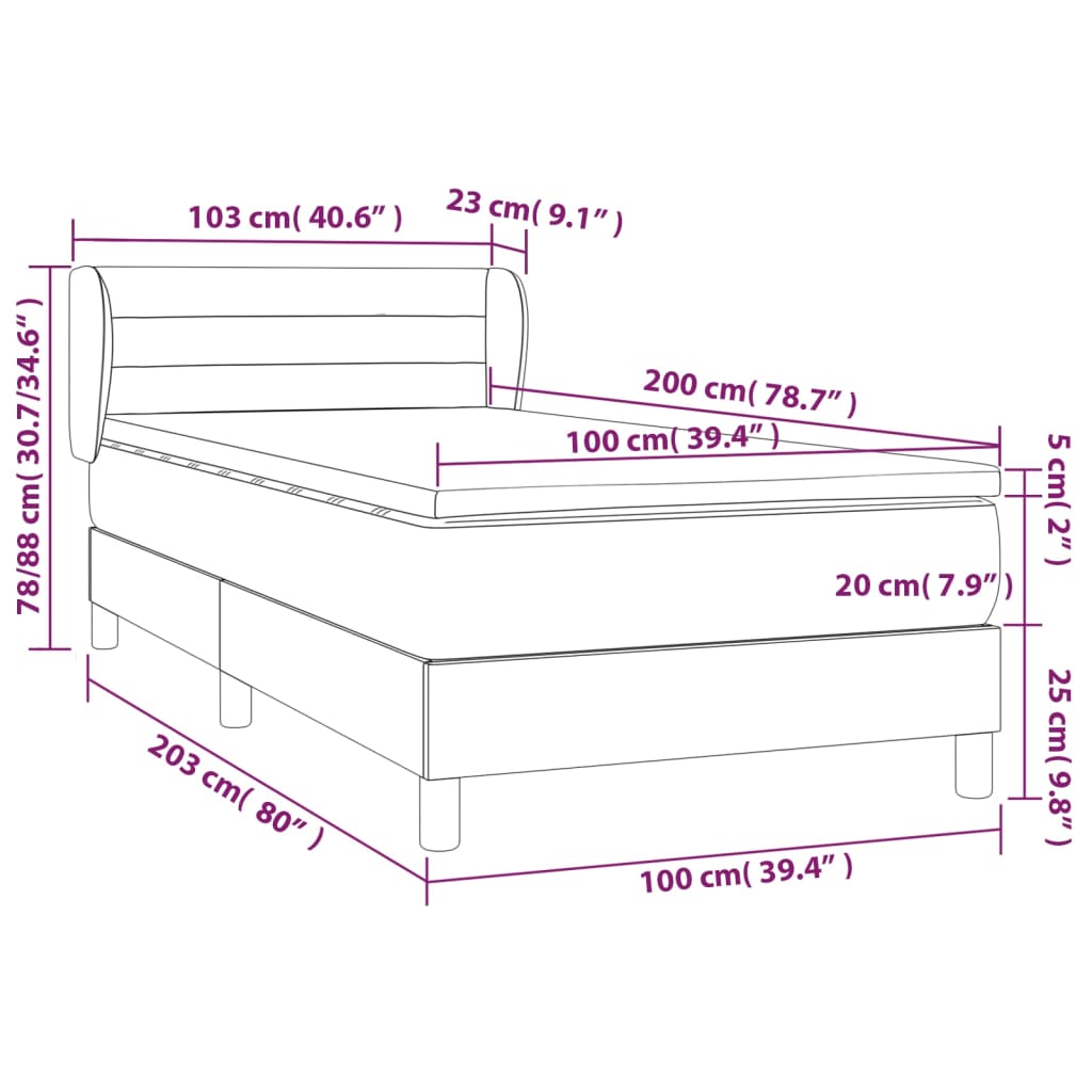 vidaXL atsperu gultas rāmis ar matraci, zils, 100x200 cm, audums