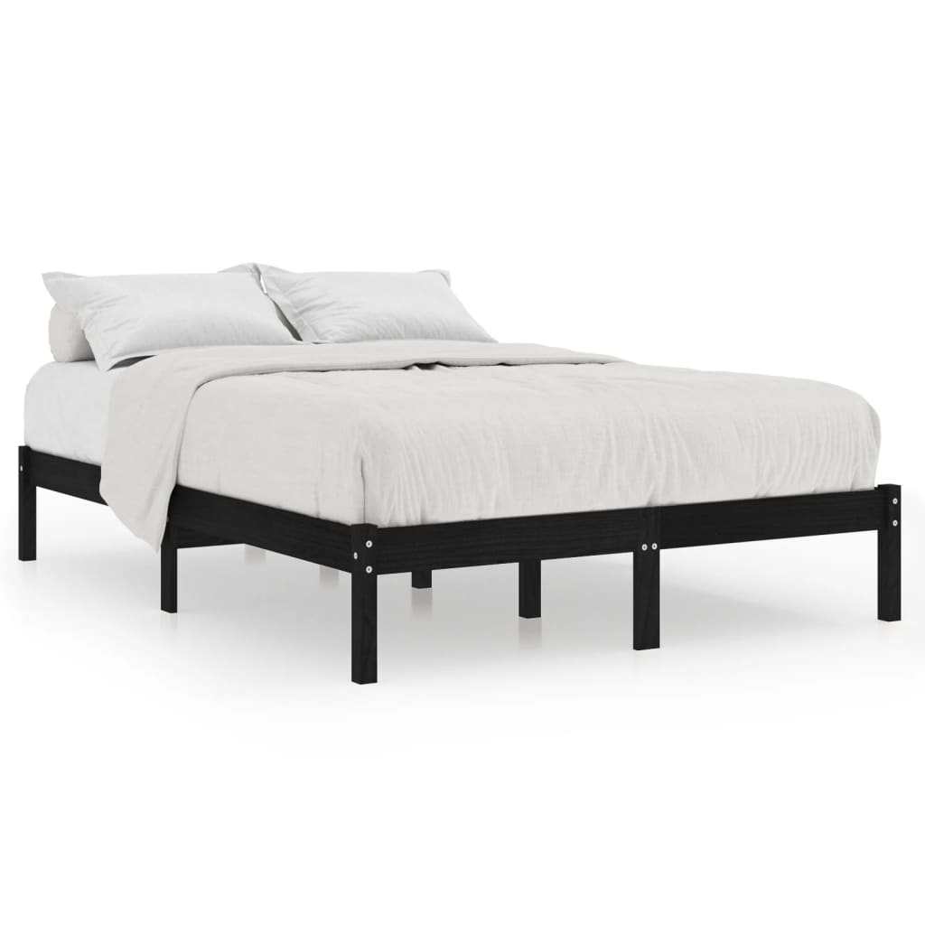 vidaXL gultas rāmis, melns masīvkoks, 120x190cm, 4FT, mazs, divvietīgs