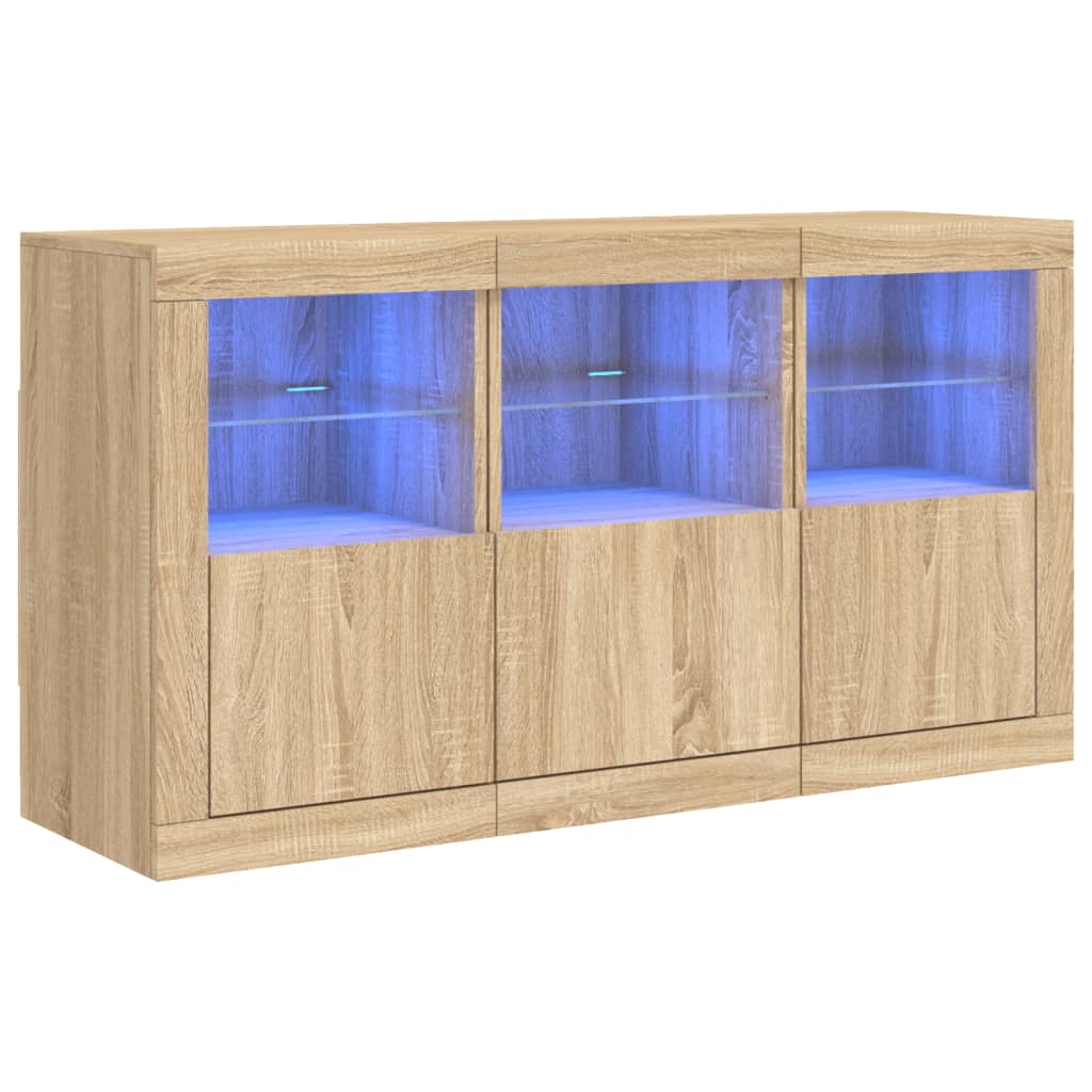 vidaXL kumode ar LED lampiņām, ozolkoka krāsa, 123x37x67 cm