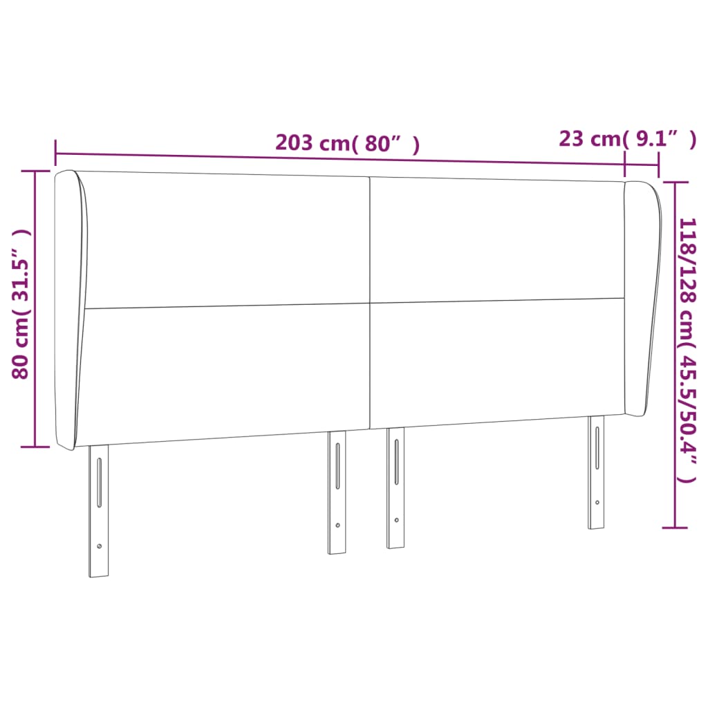 vidaXL galvgalis ar malām, 203x23x118/128 cm, zils audums