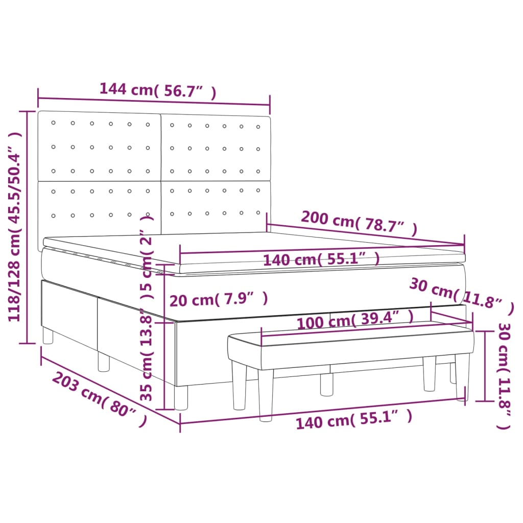 vidaXL atsperu gulta ar matraci, melna, 140x200 cm, audums