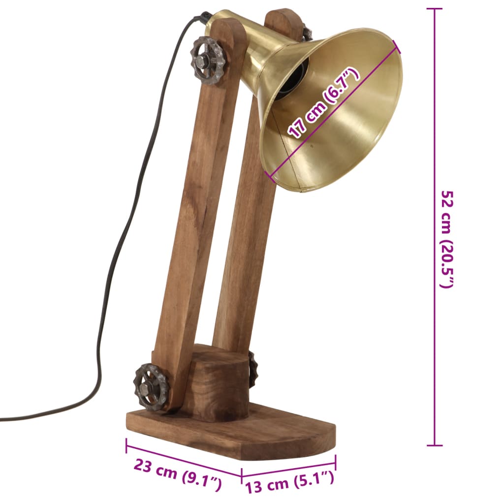 vidaXL galda lampa, 25 W, antīka misiņa krāsa, 23x13x52 cm, E27
