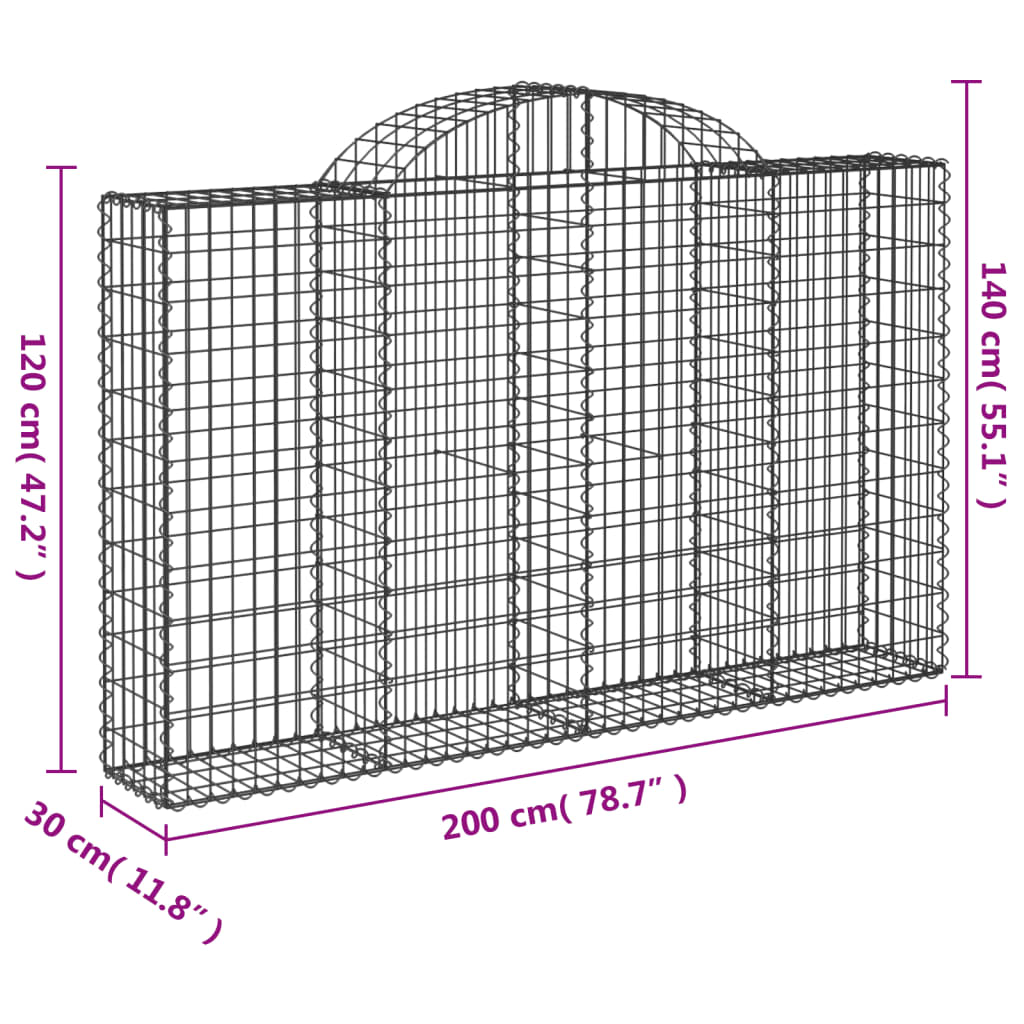 vidaXL arkveida gabiona grozi, 18gb., 200x30x120/140cm, cinkota dzelzs