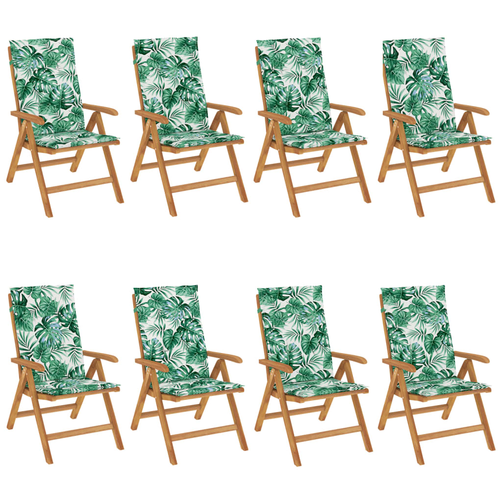 vidaXL dārza krēsli ar matračiem, atgāžami, 8 gab., masīvs tīkkoks