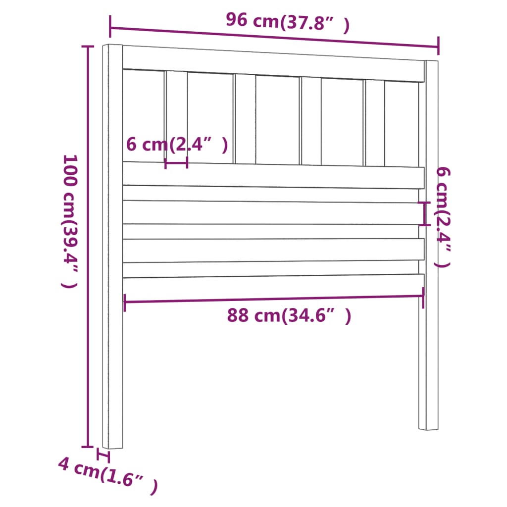 vidaXL gultas galvgalis, medus brūns, 96x4x100 cm, priedes masīvkoks