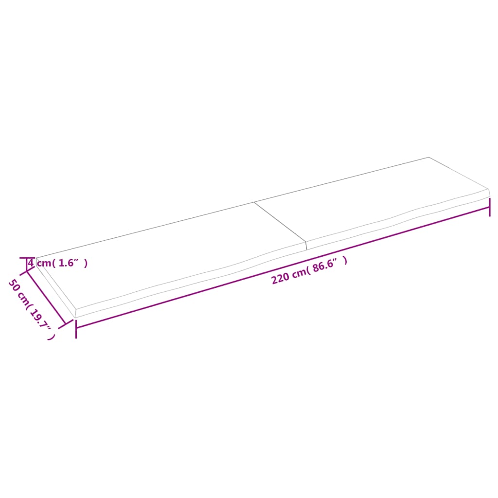 vidaXL vannasistabas virsma, 220x50x(2-4) cm, neapstrādāts masīvkoks