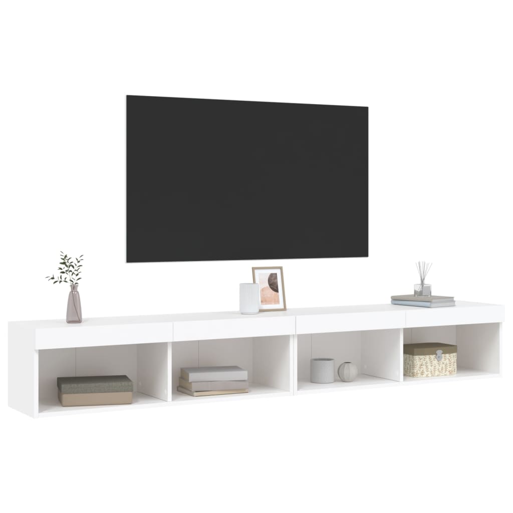 vidaXL TV plaukti ar LED lampiņām, 2 gab., balti, 100x30x30 cm