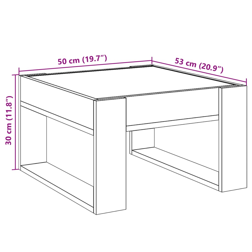 vidaXL kafijas galdiņš ar LED, pelēka ozolkoka krāsa, 50x53x30 cm