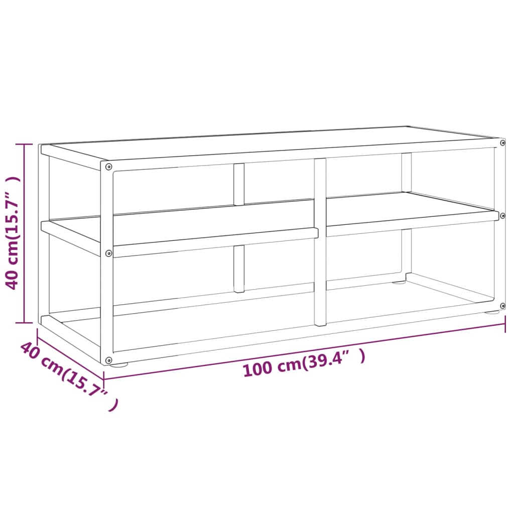 vidaXL TV galdiņš, melns, balts marmora raksts, 100x40x40 cm, stikls