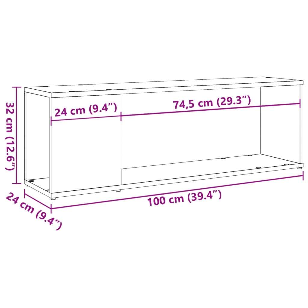 vidaXL TV plaukts, koka krāsa, 100x24x32 cm, inženierijas koks