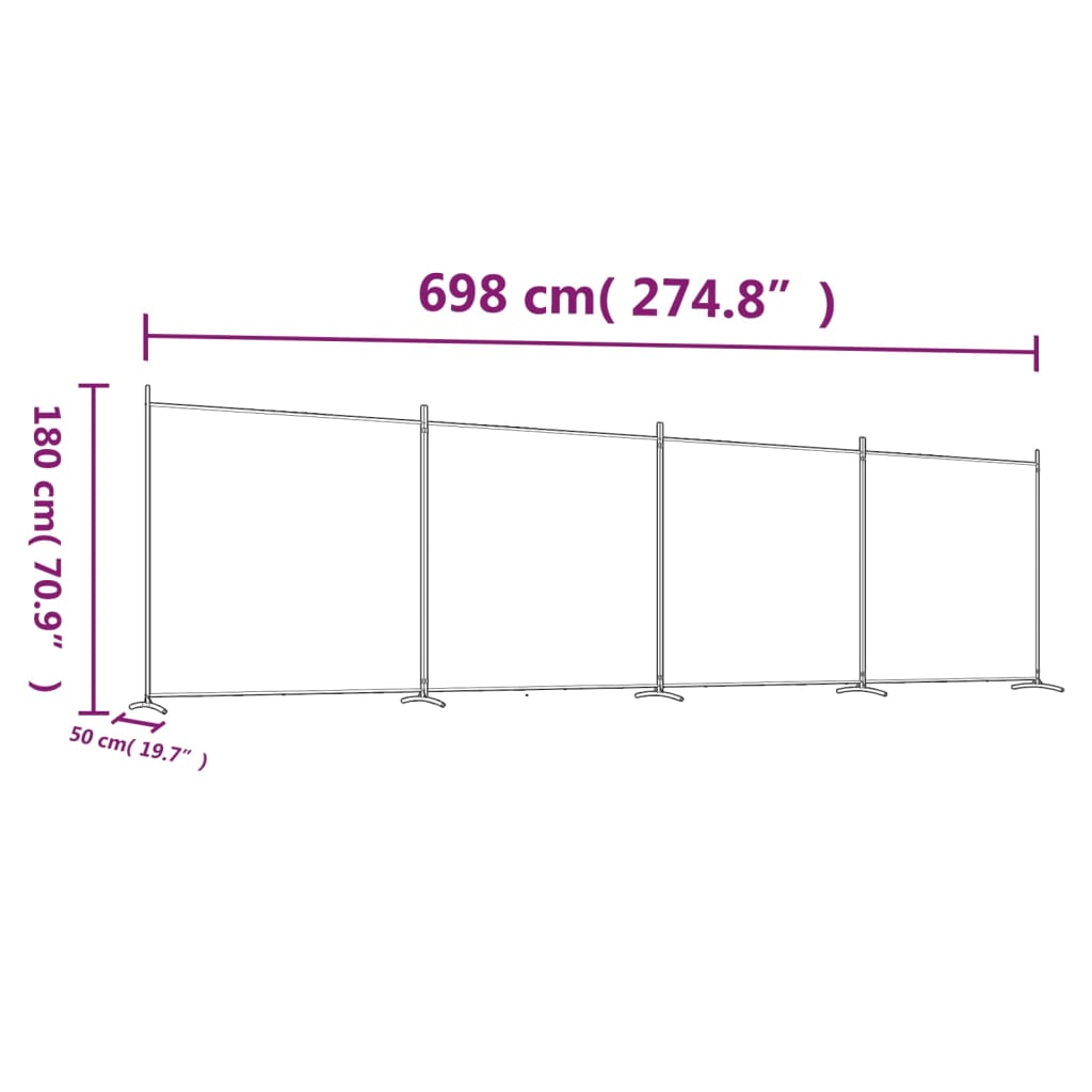 vidaXL 4 paneļu istabas aizslietnis, brūns, 698x180 cm, audums