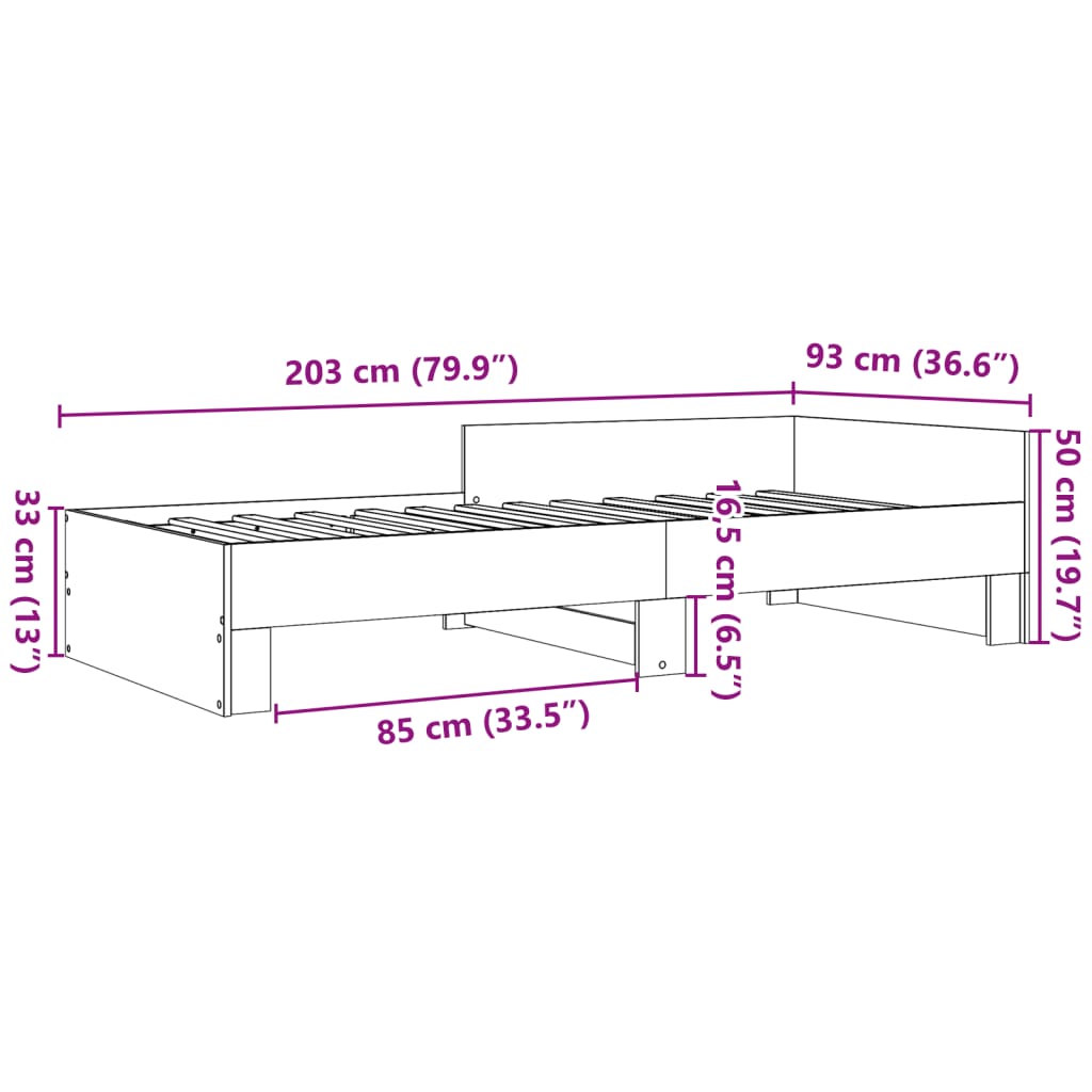 vidaXL gultas rāmis, ozolkoka krāsā, 90x200 cm, inženierijas koks