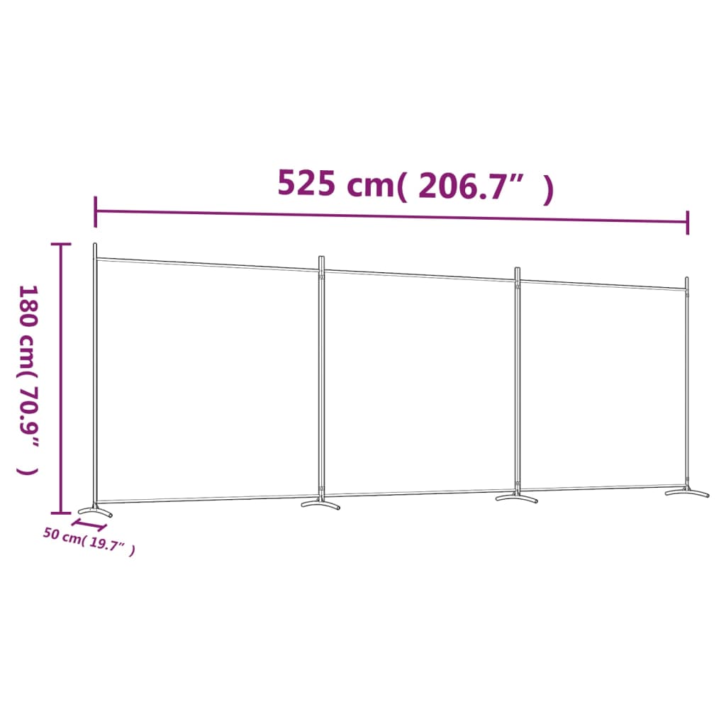 vidaXL 3-paneļu istabas aizslietnis, 525x180 cm, melns audums