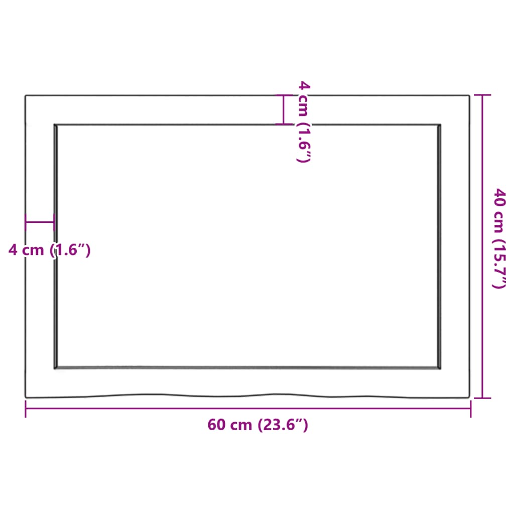 vidaXL galda virsma, 60x40x(2-4) cm, neapstrādāts ozola masīvkoks