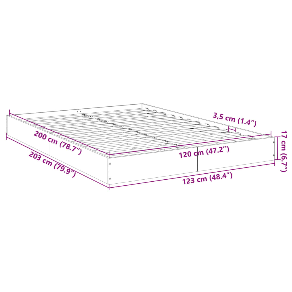 vidaXL gultas rāmis, ozolkoka krāsā, 120x200 cm, inženierijas koks