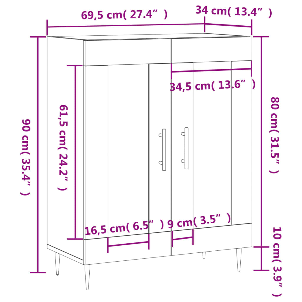 vidaXL kumode, balta, 69,5x34x90 cm, inženierijas koks