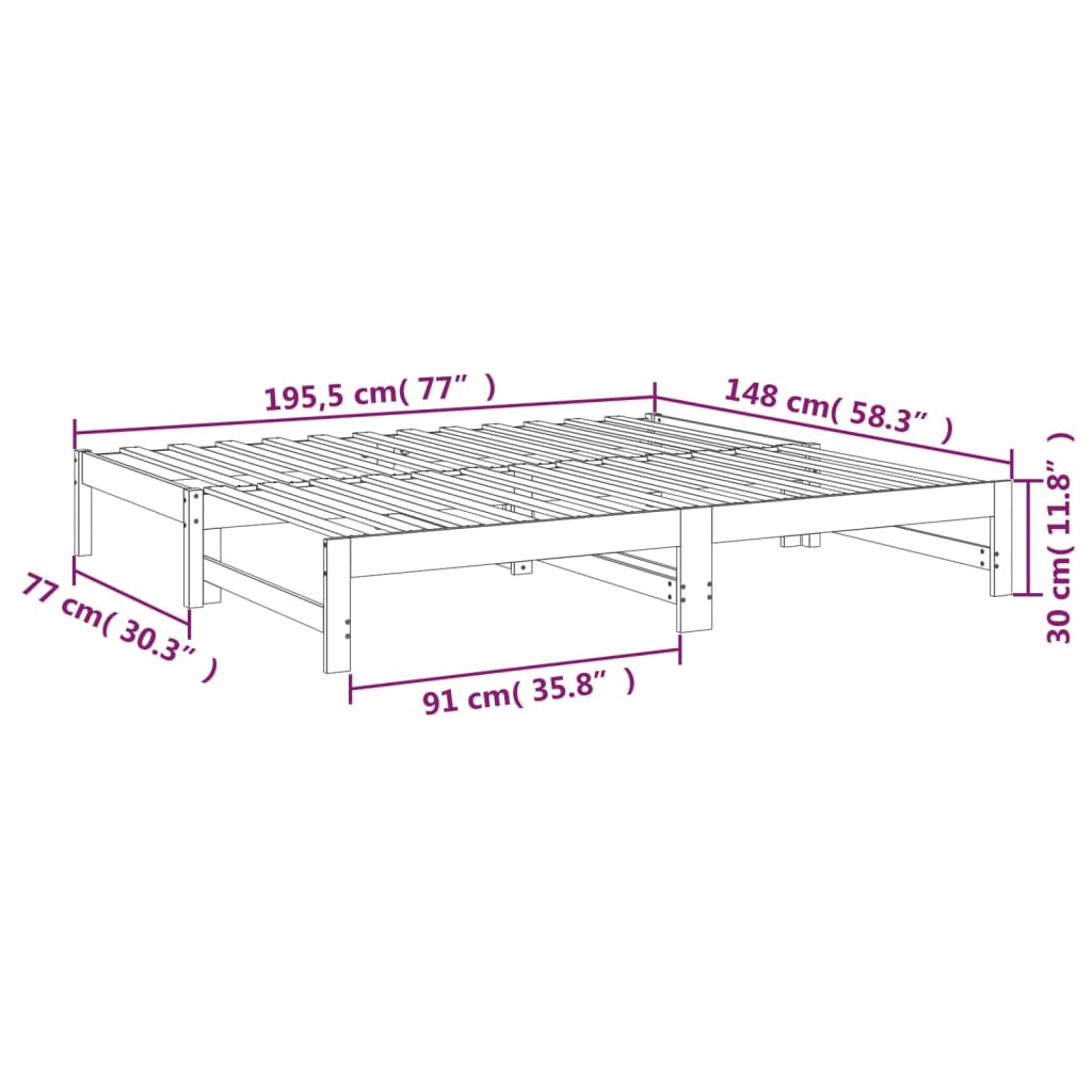 vidaXL izvelkama gulta, balta, 2x(75x190) cm, priedes masīvkoks