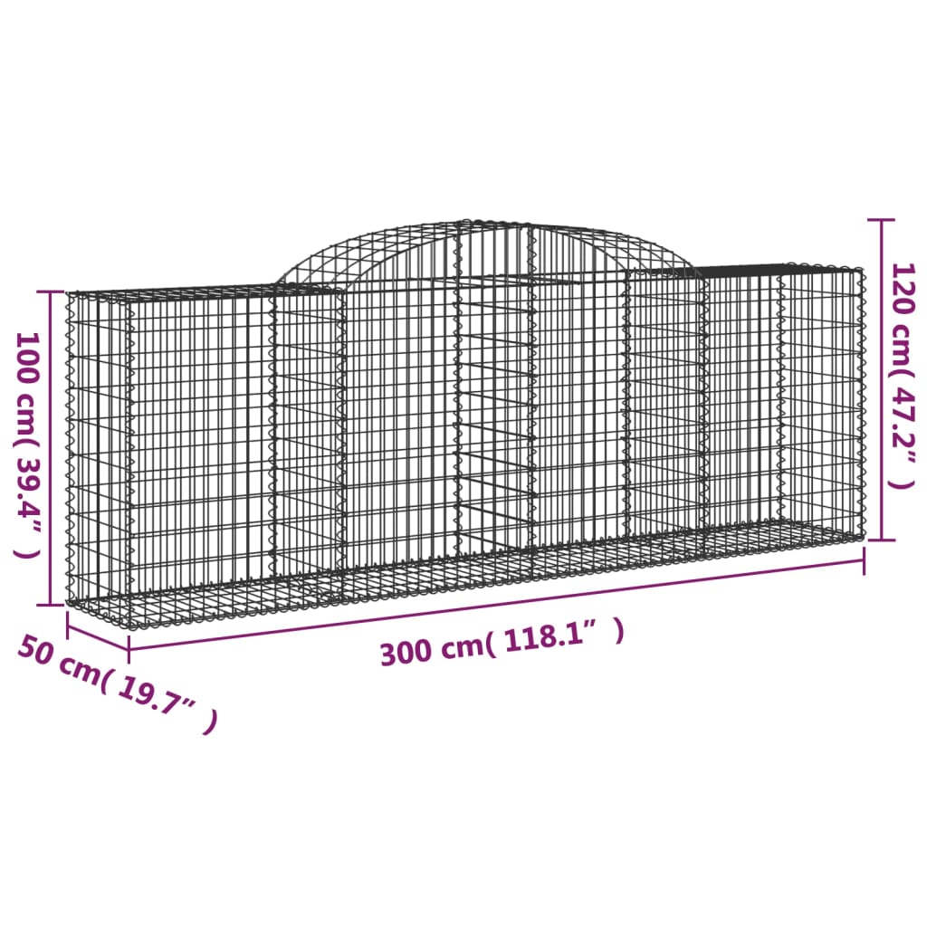 vidaXL arkveida gabiona grozi, 9 gb., 300x50x100/120cm, cinkota dzelzs