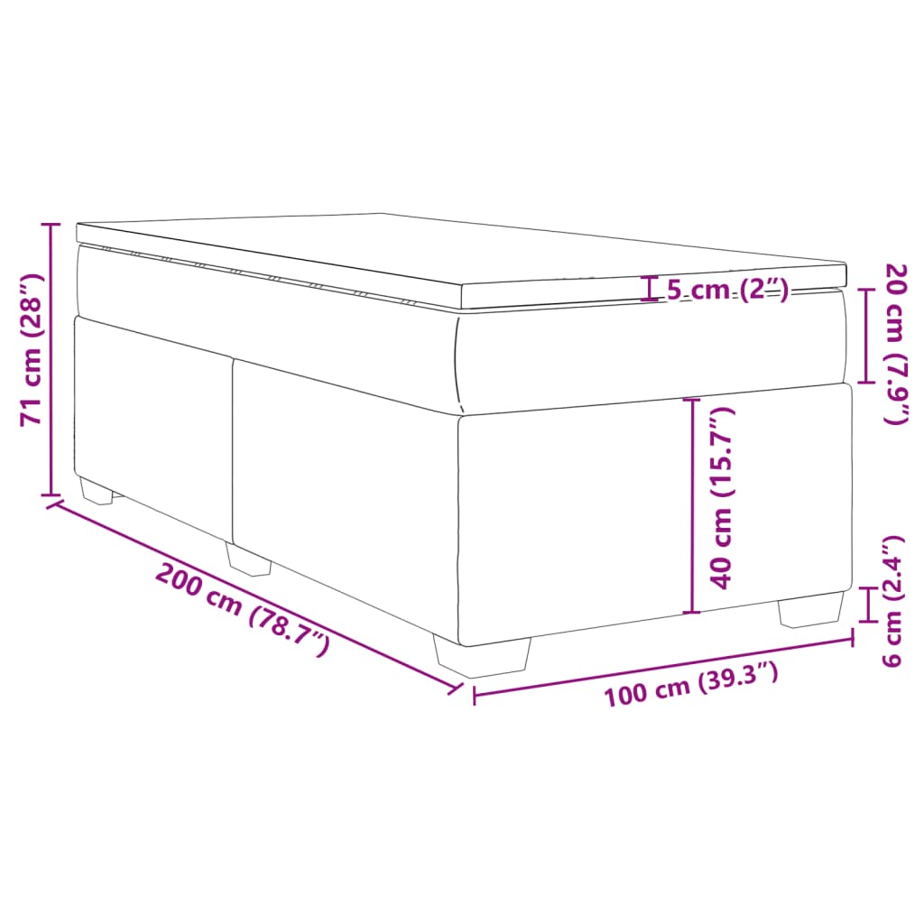 vidaXL atsperu gulta ar matraci, tumši pelēka samts, 100x200 cm