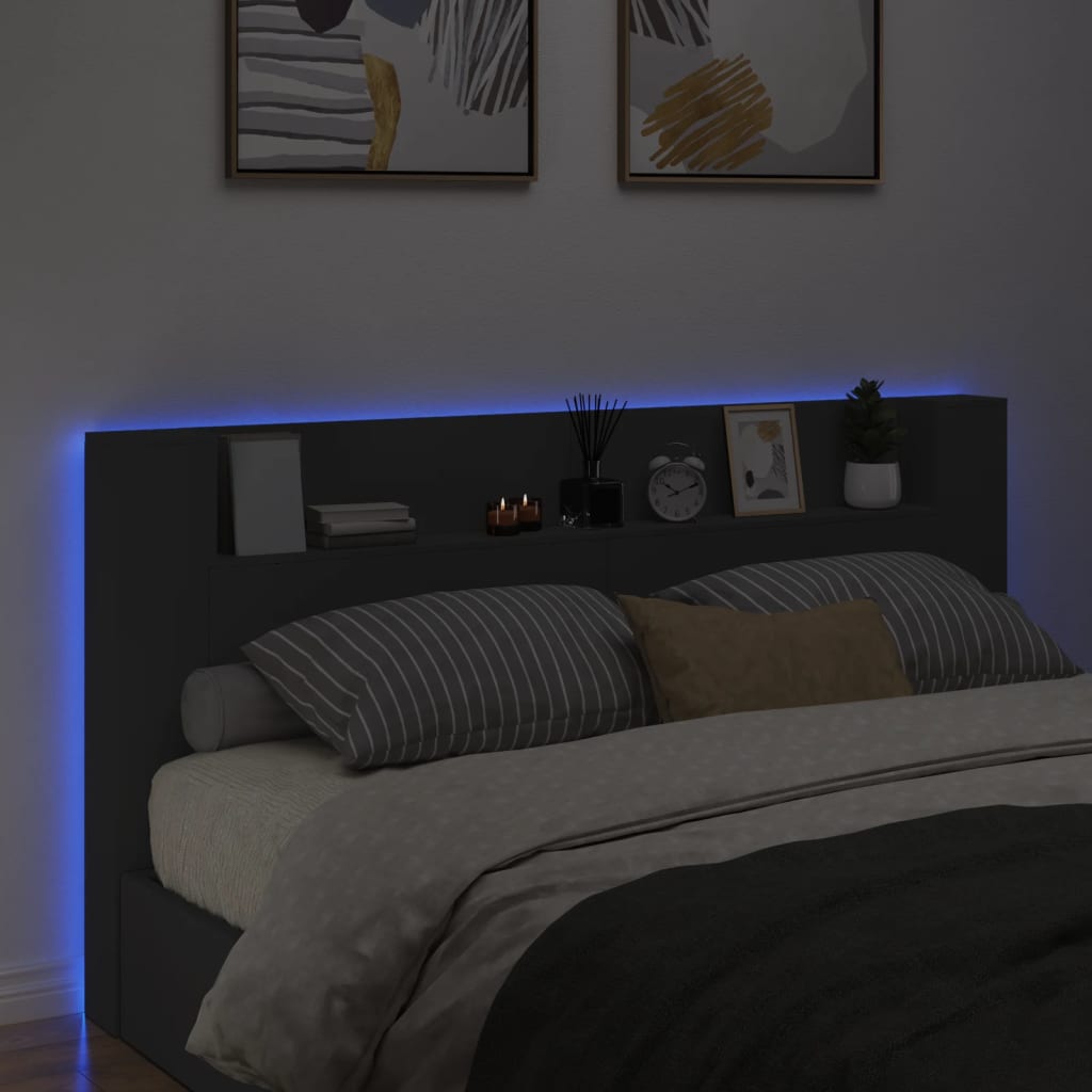 vidaXL galvgaļa skapis ar LED, melns, 200x16,5x103,5 cm