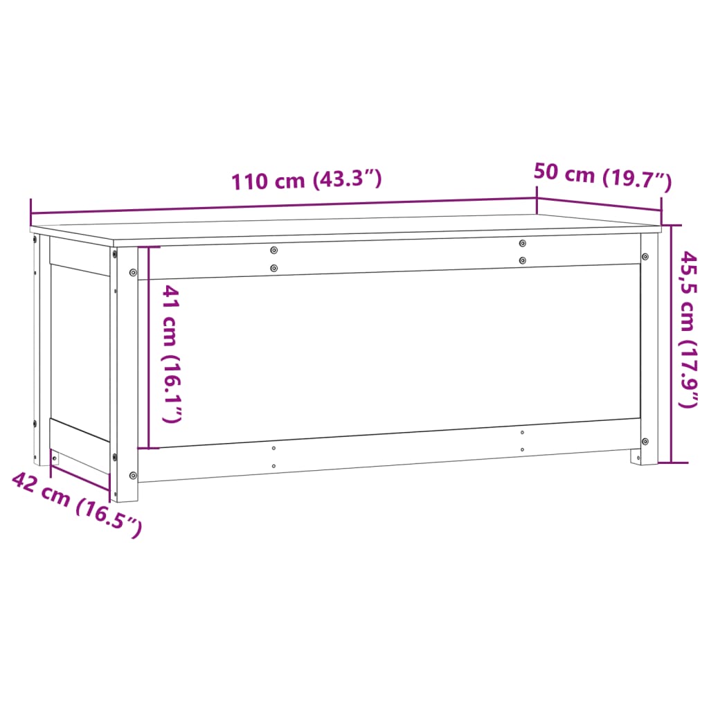 vidaXL uzglabāšanas kaste, balta, 110x50x45,5 cm, priedes masīvkoks