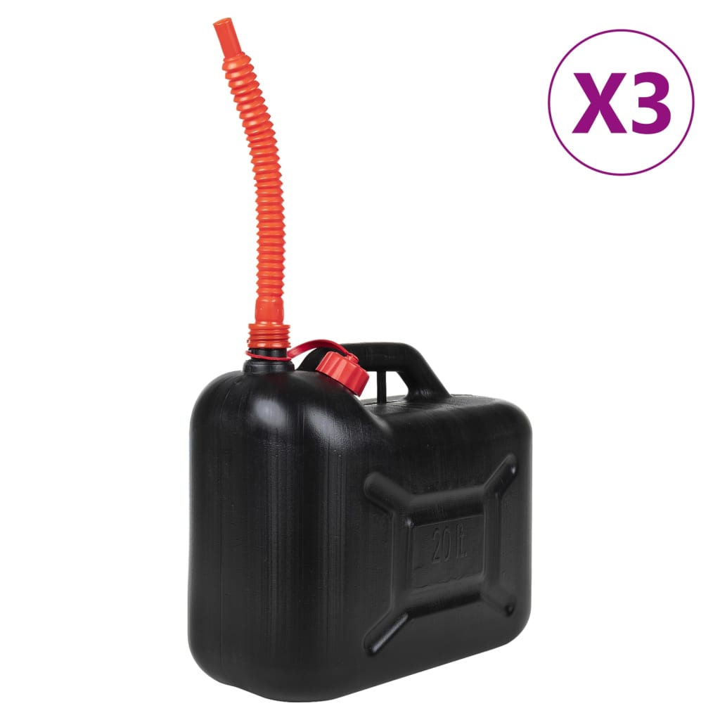 vidaXL degvielas kanna, elastīgs snīpis, 3 gb., melna, 20 l, plastmasa