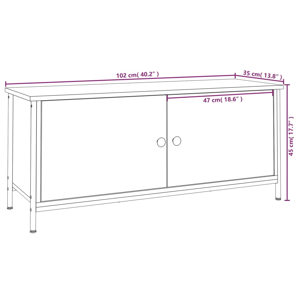 vidaXL TV skapītis ar durvīm, melns, 102x35x45 cm, inženierijas koks